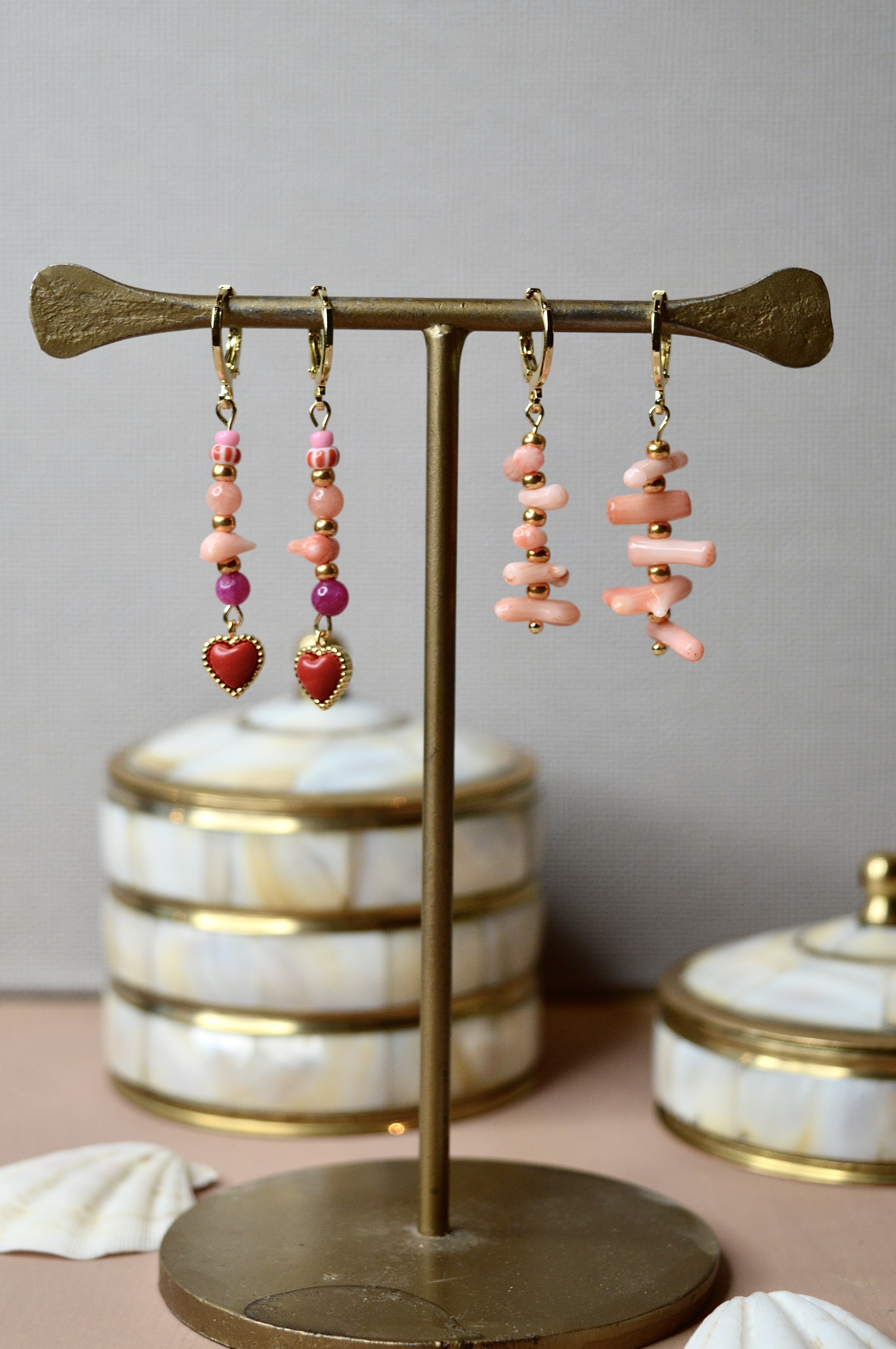 Peach Coral Earrings Gold Plated