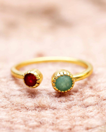 Amazonite/ Ruby Two Stone Ring Gold Vermeil / Muja Juma