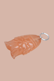 Handgesneden Perzik Maansteen Vis Hanger - Sterling Zilver