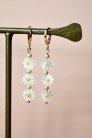Triple Daisy Schelp oorbellen - Gold Plated