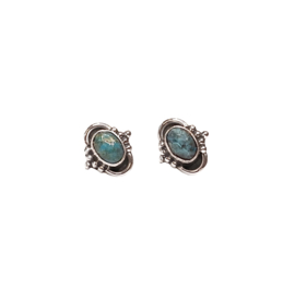 Turquoise Tiny Dots Oval Studs Sterling Silver Oorstekers