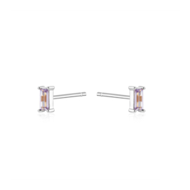 Rectangle Amethyst Zircon Studs Sterling Silver Oorstekers