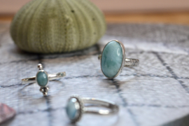 Oval Larimar Hammer Ring Sterling Silver