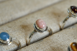 Braided Oval Pink Opal Ring Sterling Silver