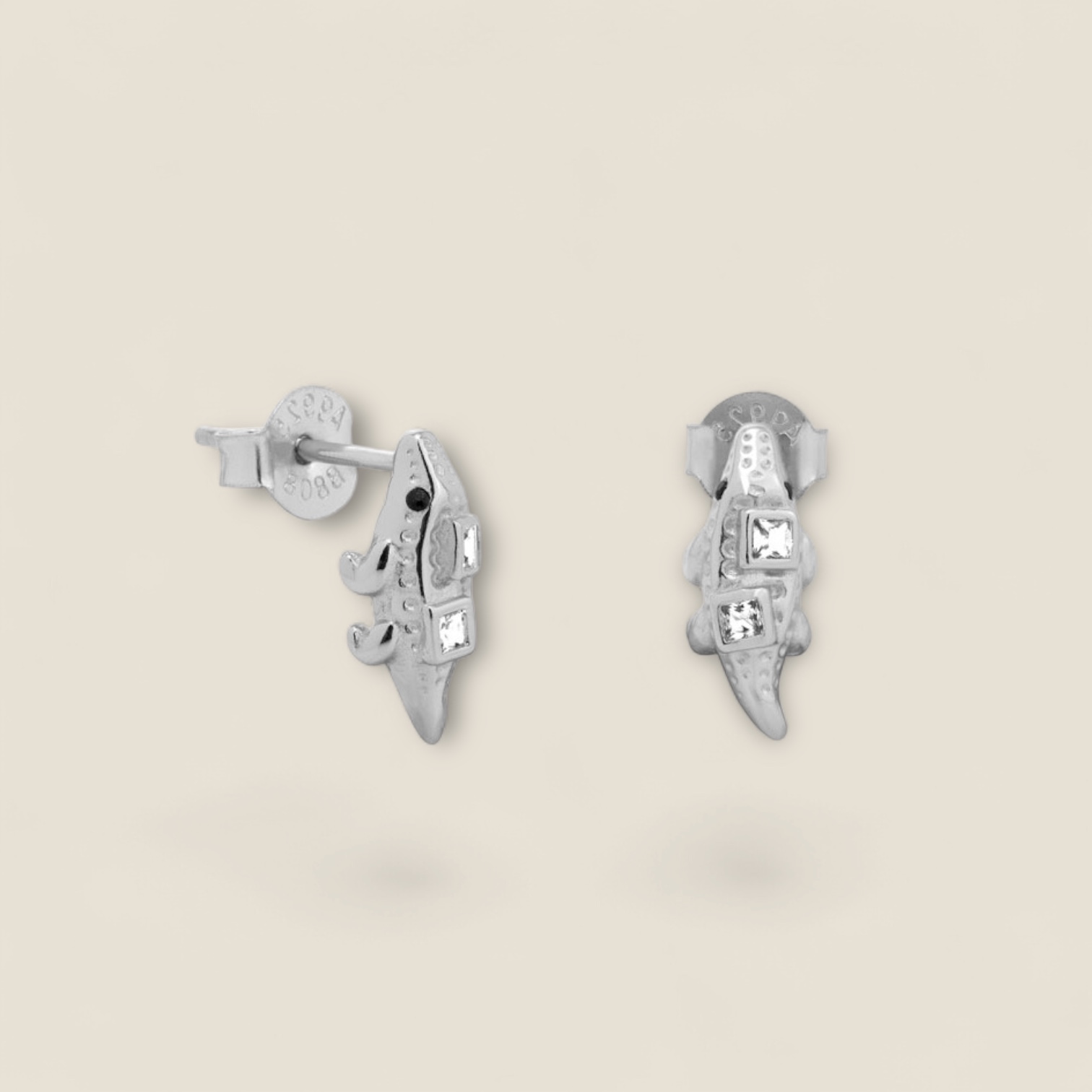 White Zircon Crocodile Earstuds Sterling Silver