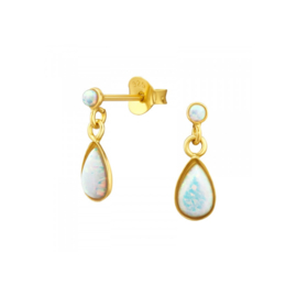 Fire Snow Opal Ear Studs Gold Vermeil / Oorstekers