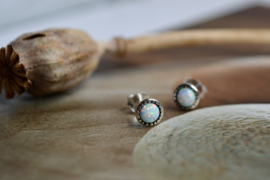 Fire Snow Opal Studs Sterling Silver
