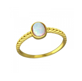 Oval Braided Fire Snow Opal Ring Gold Vermeil
