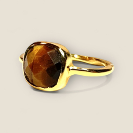 Square Tiger Eye Ring Gold Vermeil