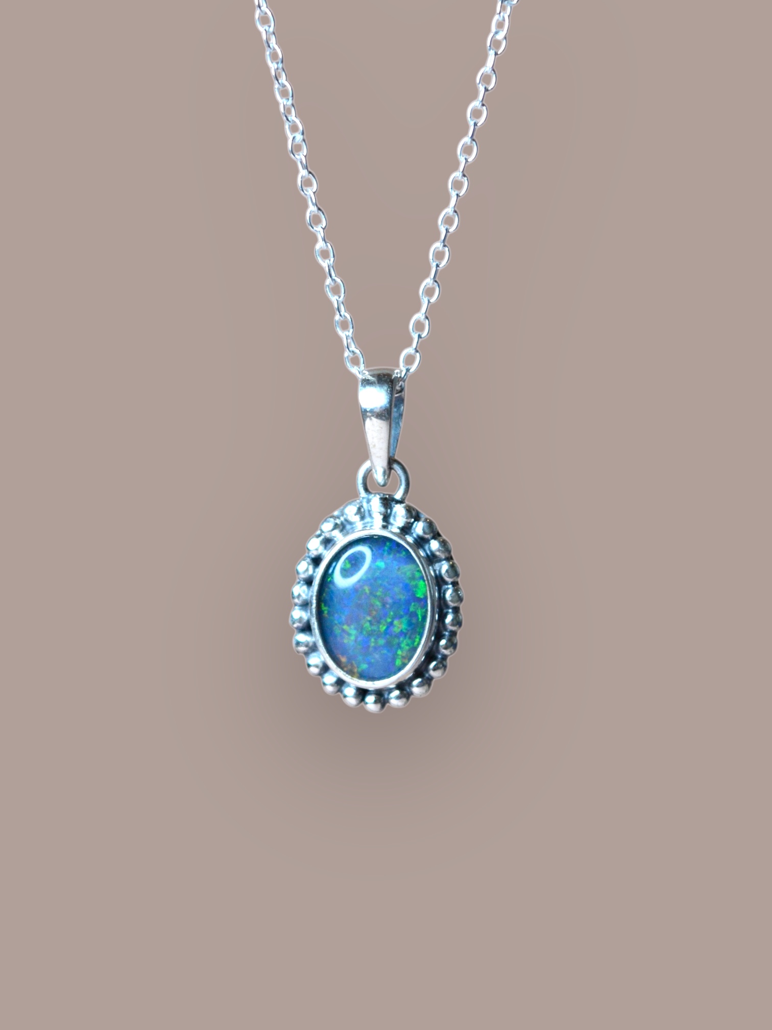 Oval Opal Pendant Sterling Silver