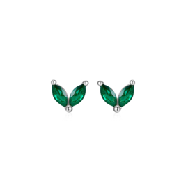 Green Zirconia Flower Studs Sterling Silver Oorstekers