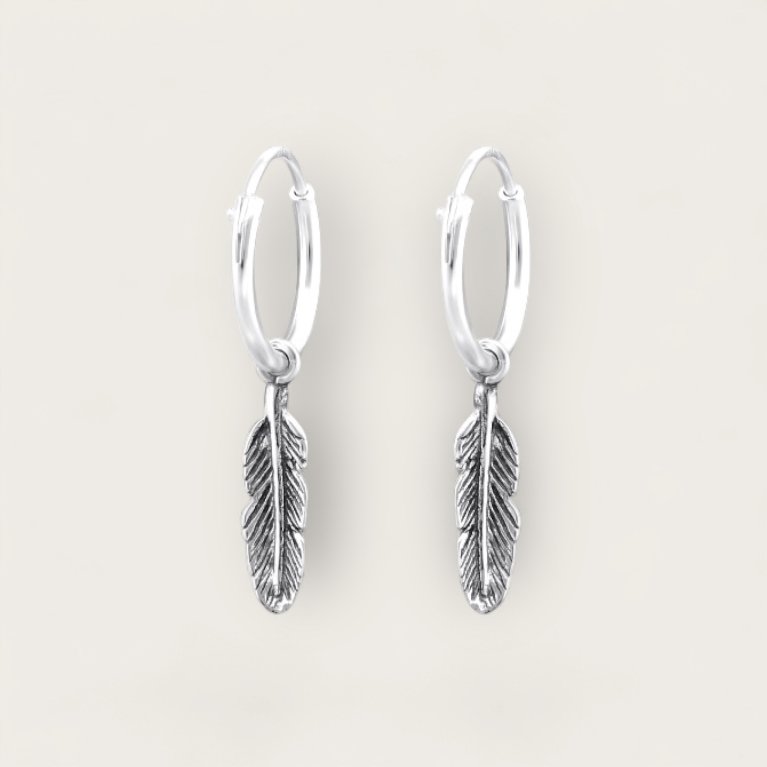 Hanging Feather Hoops Sterling Silver