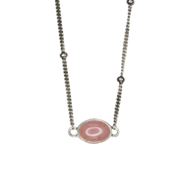 Oval Pink Opal Necklace / Sterling Silver