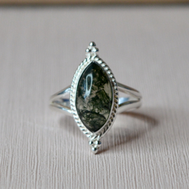 Moss Agate Star Gazer Ring Sterling Silver