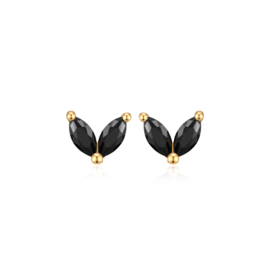 Black Zirconia Flower Studs Gold Vermeil Oorstekers