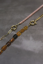 Rhodochrosiet Duo Design Ketting - Stainless Steel Goud