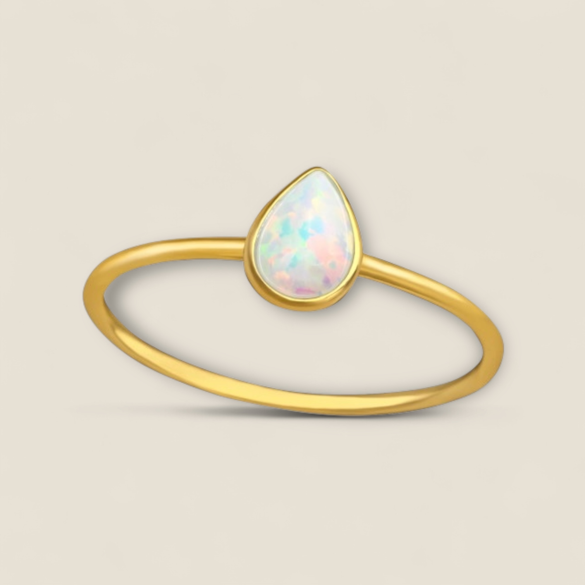 Drop Shaped Opal Ring Gold Vermeil