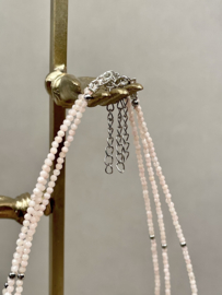 Pink Opal Beaded Sterling Silver Necklace