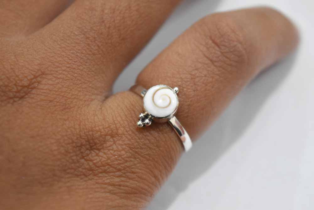 Triple Dotted Shiva Shell Ring Sterling Silver