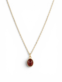 Rode Onyx Luna Ketting – Stainless Steel Goud