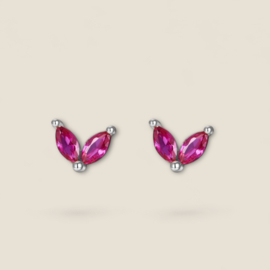 Ruby Zirconia Flower Studs Sterling Silver Oorstekers