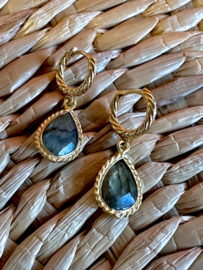 Maharani Drop Labradoriet Oorbellen -Gold Plated