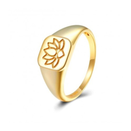 Signet Lotus Ring Gold Vermeil