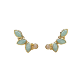 Amazonite And Moonstone Multi Leaf Gold Vermeil Earstuds / Muja Juma Oorstekers