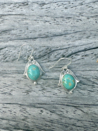 Turquoise Flower Earrings Sterling Silver