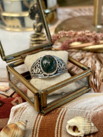 Oval Moss Agate Boho Ring Sterling Silver