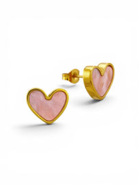 Roze Hart Oorknopjes - Stainless Steel Goud