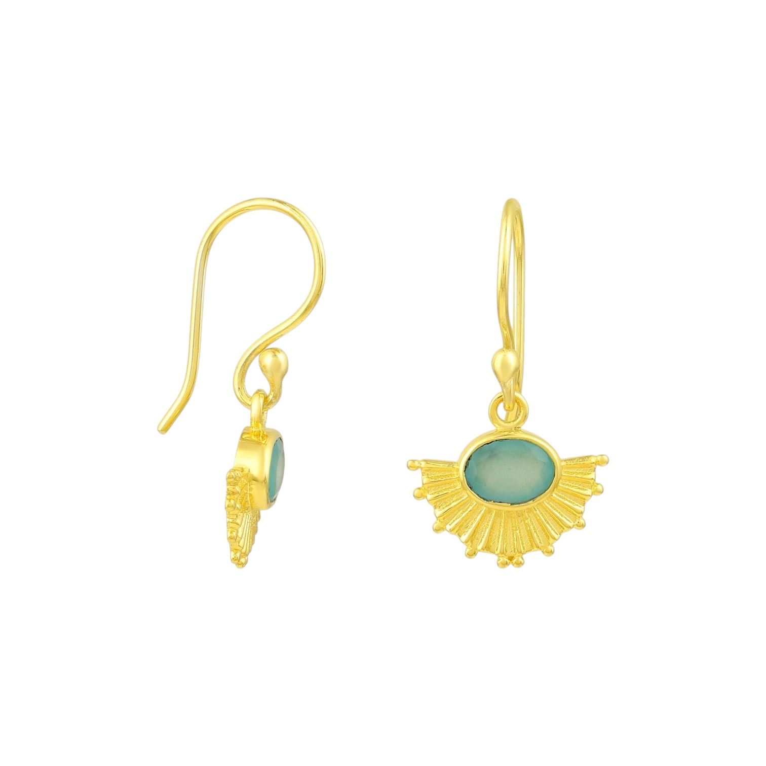Chalcedony Fan Earrings Gold Plated