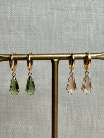 Moss Green Glass Earrings Gold Plated 