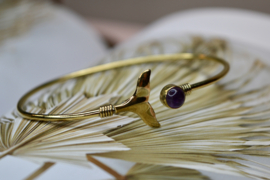Whale Tail Amethyst Bangle Brass