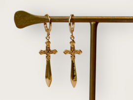 Cross Sword Single Earring Gold Plated