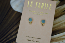 Blue Chalcedone 3-Dots Studs Gold Vermeil