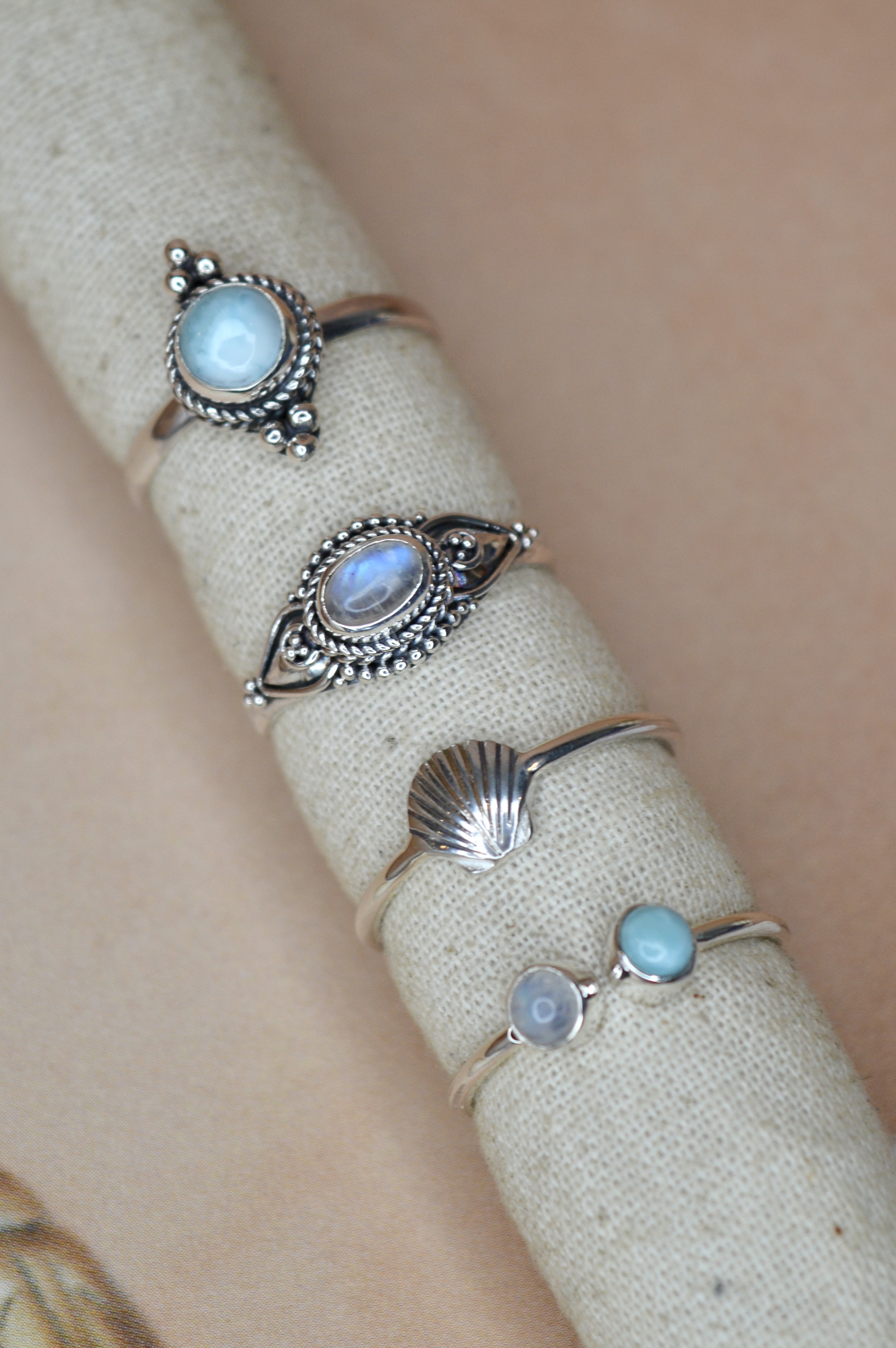 Double Dotted Larimar Ring Sterling Silver