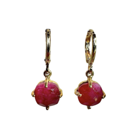 Ruby Gold Plated Earrings / Edelsteen Oorbellen