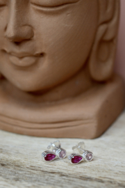 Zirconia Robijn Oorstekers - Sterling Silver