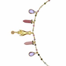 Gemstone & Hand Charm Necklace Gold Plated