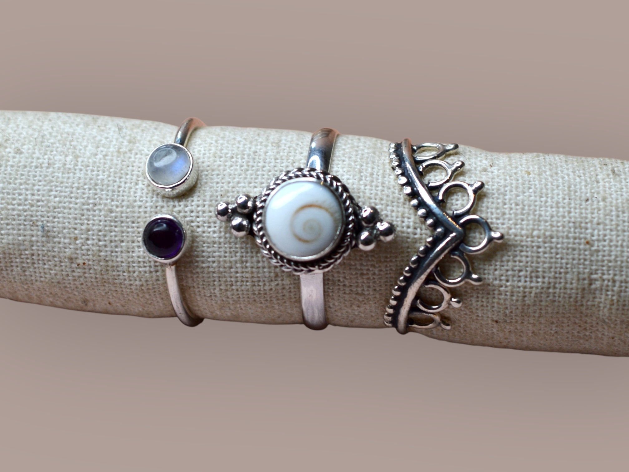 2-Stone Ring Amethyst & Moonstone Sterling Silver