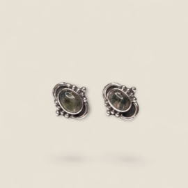 Moss Agate Oval Studs Sterling Silver