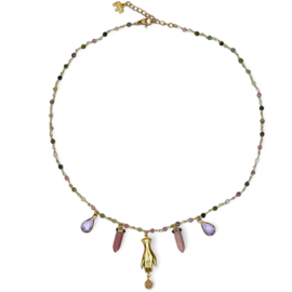 Gemstone & Hand Charm Necklace Gold Plated