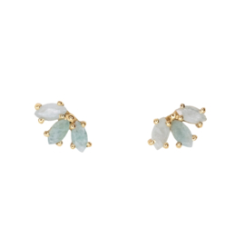 Amazonite Three Stones Leaf Gold Vermeil Earstuds / Muja Juma Oorstekers