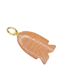 Handgesneden Perzik Maansteen Vis Hanger - Gold Vermeil