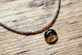 Rookkwarts Fumé Flor Ketting - Gold Vermeil
