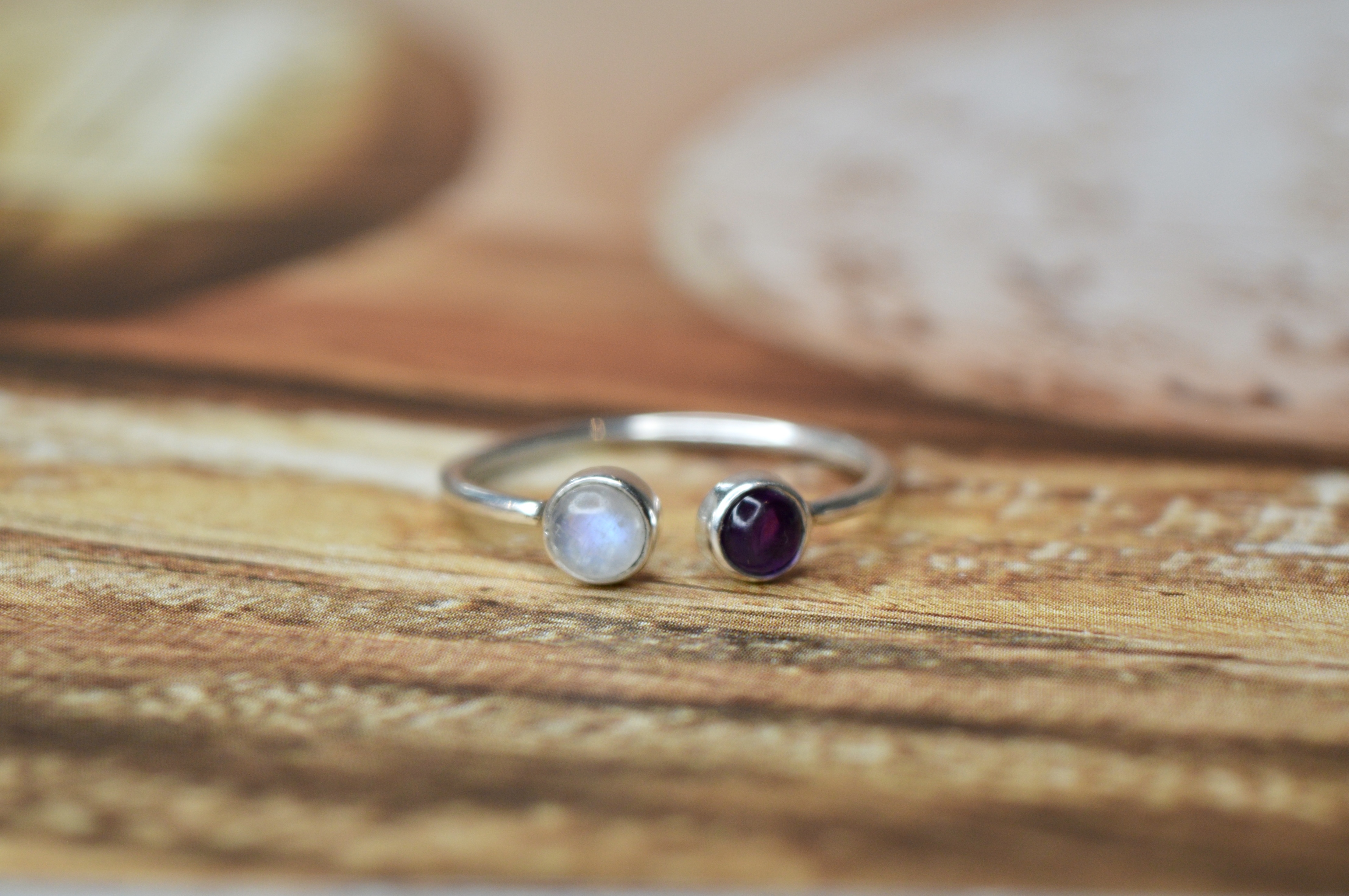 2-Stone Ring Amethyst & Moonstone Sterling Silver