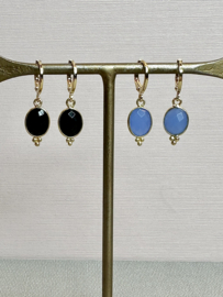 Blue Chalcedony Gold Plated Earrings / Edelsteen Oorbellen