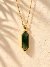 Mos Agaat Diamond Ketting - Gold Vermeil
