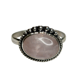 Dotted Oval Rose Quartz Ring / Sterling Silver